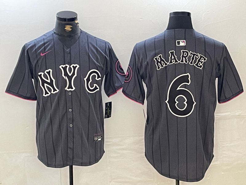 Men New York Mets 6 Marte Black City Edition 2024 Nike MLB Jersey style 1